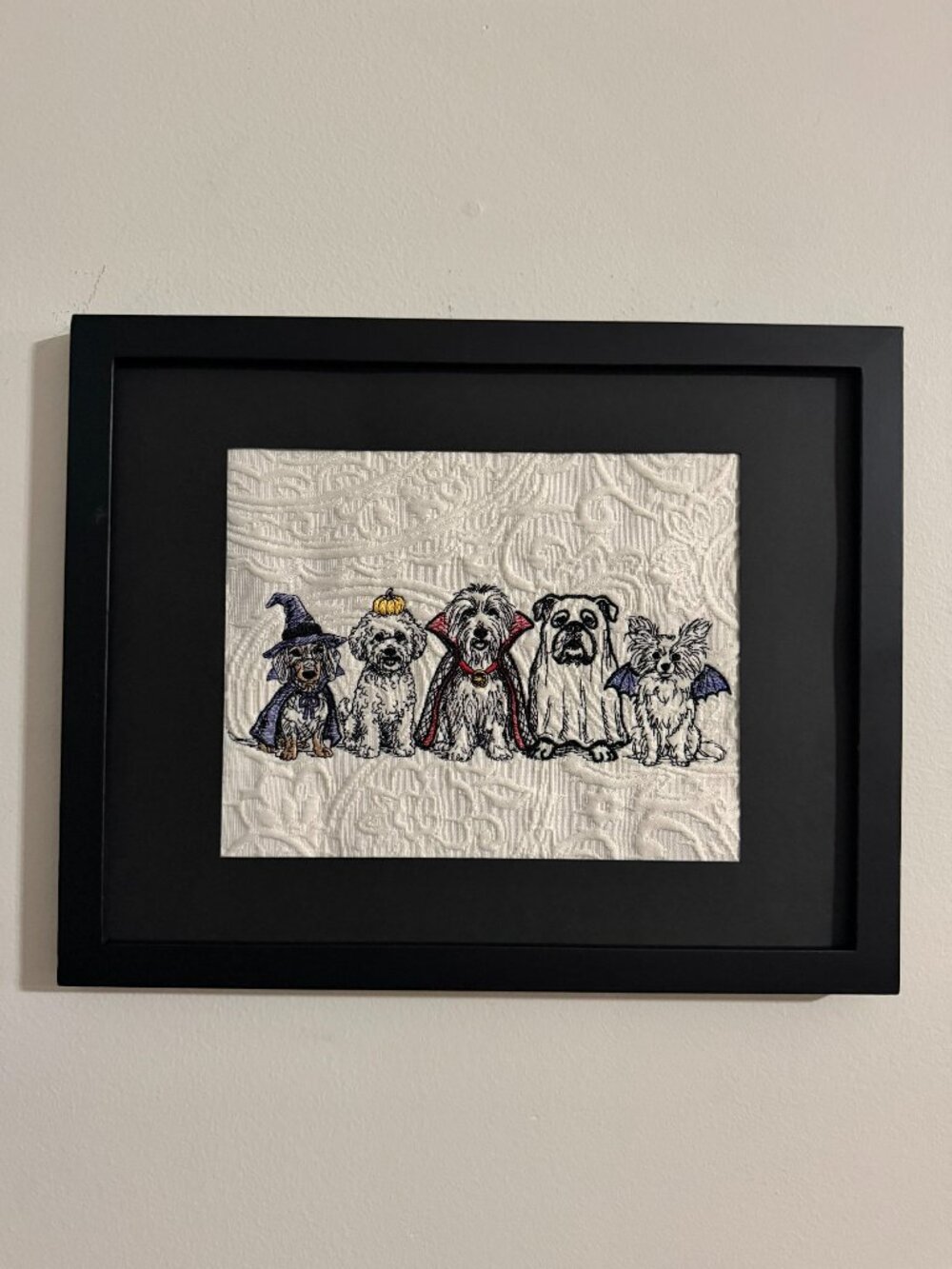 Homemade Halloween Dogs Framed Embroidery Art 11X14
